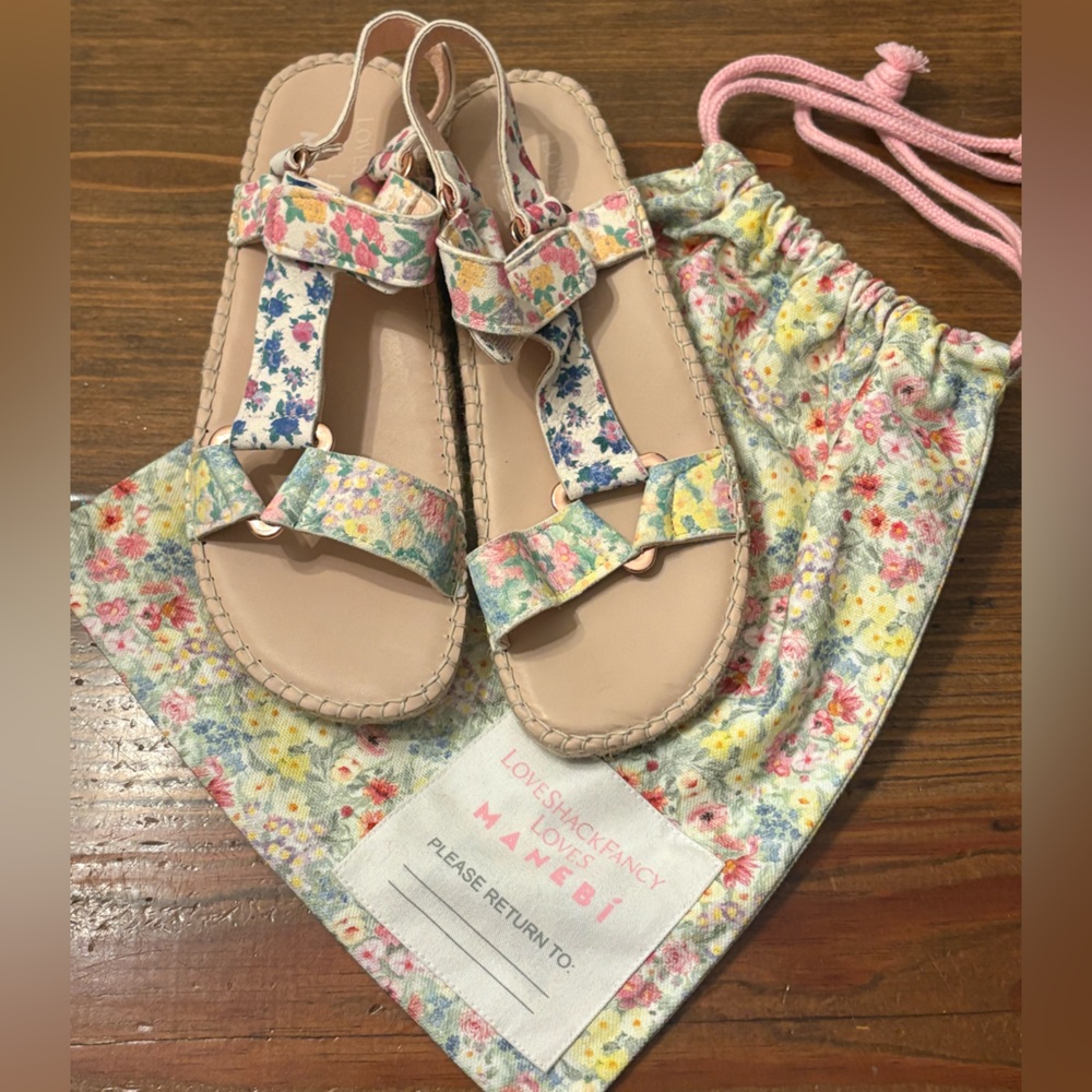 NEW LoveShackFancy x Manebi Hiking Espadrilles Floral Strap Sandals 38 7 8 Shoes